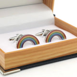Men's Rainbow Cuff Links Multi-Color Stripes Copper Cufflinks