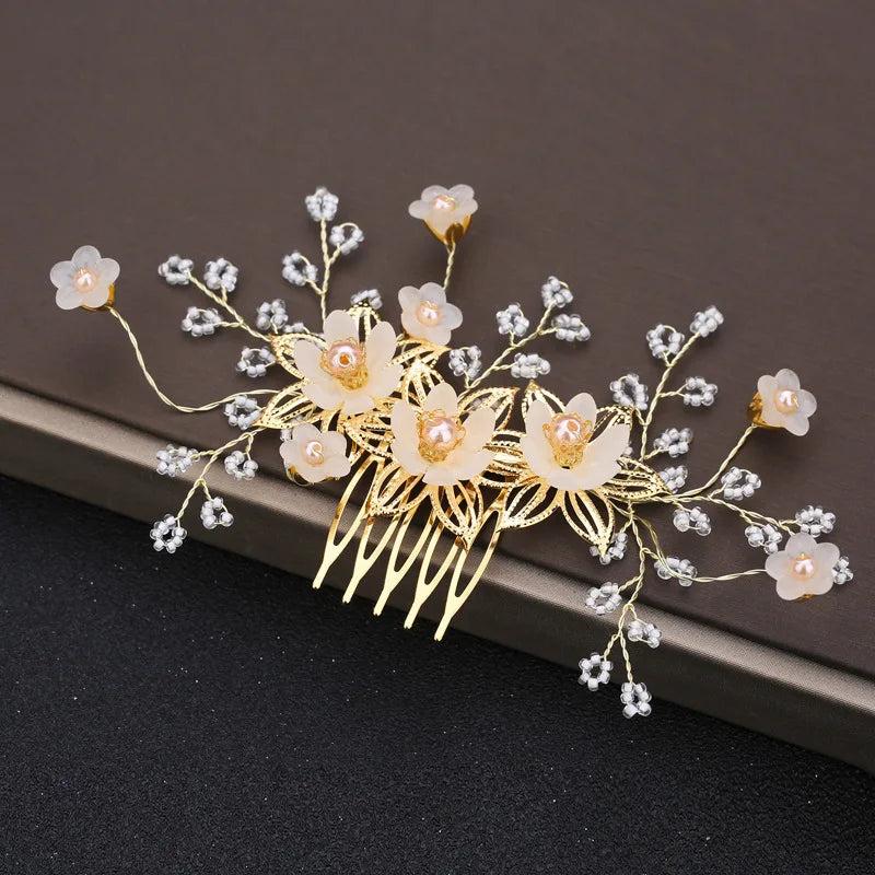 Sweet Flower Hair Accessories for Women Bridal Wedding Party Hair Comb Tiara