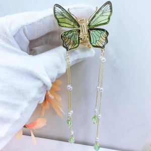Butterfly Tassel Hairpin Headgear Women Transparent Shark Clip Back Head