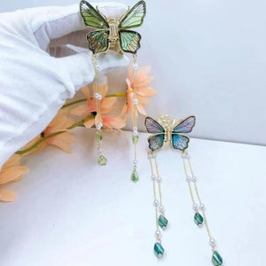 Butterfly Tassel Hairpin Headgear Women Transparent Shark Clip Back Head