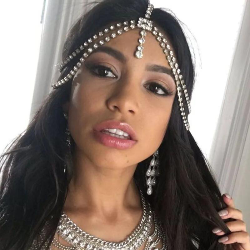 Stonefans Boho Rhinestone Forehead Headband for Bride Tiara Crystal Headdress