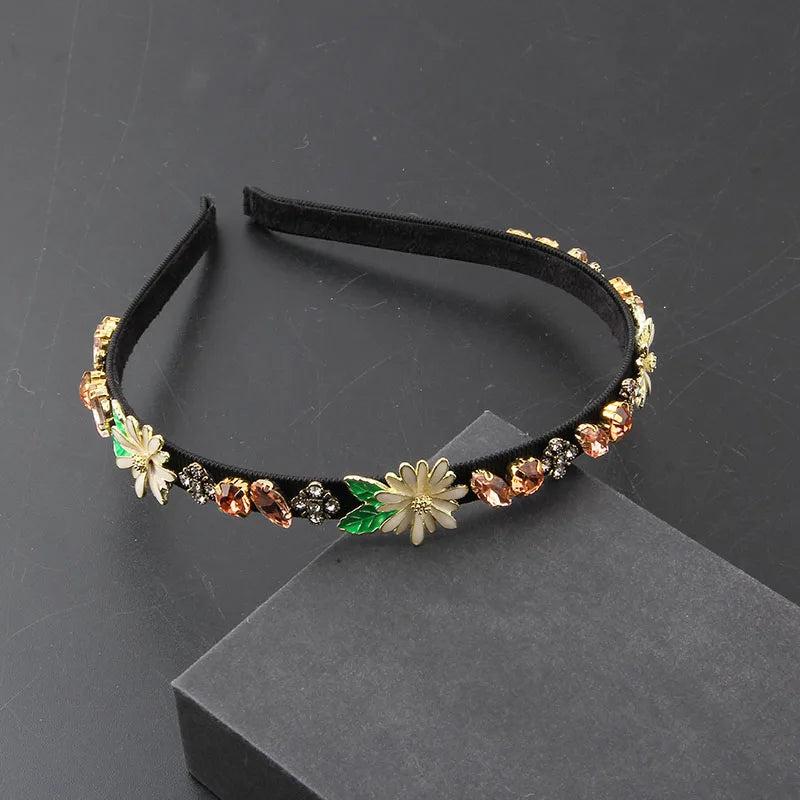 Metal Flower Rhinestone Headdress Hair Hoop for Party