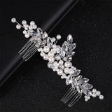 Silver Tiara Hair Combs Wedding Accessories Pearl Crystal Headpiece