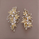 Silver Rhinestone Pearl Leaf Hair Clip Wedding Bridal Hair Accessories