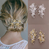 Silver Rhinestone Pearl Leaf Hair Clip Wedding Bridal Hair Accessories