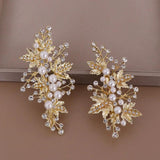 Silver Rhinestone Pearl Leaf Hair Clip Wedding Bridal Hair Accessories