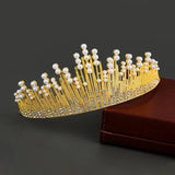 Bridal Crown Hair Jewelry Baroque Pearl Rhinestone Tiara