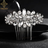 Silver Flower Bridal Hair Combs Rhinestone Crystal Hair Ornament
