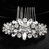 Silver Flower Bridal Hair Combs Rhinestone Crystal Hair Ornament