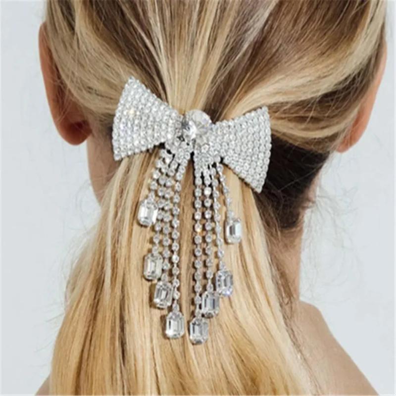 Crystal Tassel Pendant Bow Tie Hair Pins Barrettes Hair Accessories for Women