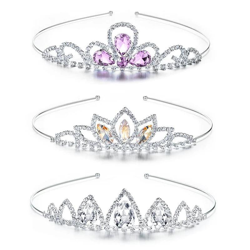 Girls Princess Rhinestone Crown Crystal Tiara Headband for Kid Bride Wedding