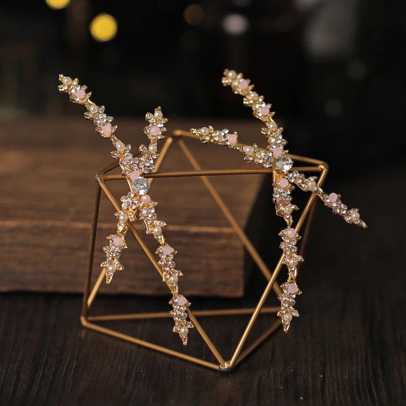 Baroque Pink Crystal Pearls Hairgrips Clips for Bride Women