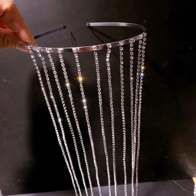 Long Rhinestone Tassel Headband Bridal Hairband Wedding Headpieces