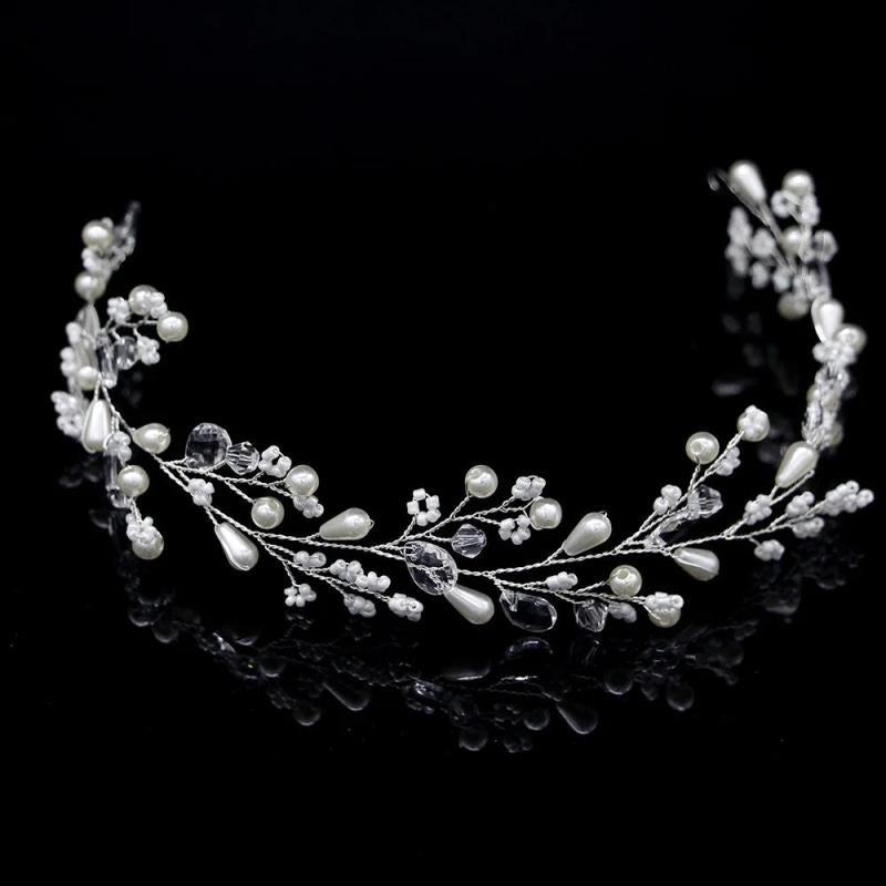 Crystal Bridal Hair Vine Wedding Headband Beads Pearls Crown Floral Jewelry