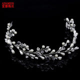 Crystal Bridal Hair Vine Wedding Headband Beads Pearls Crown Floral Jewelry