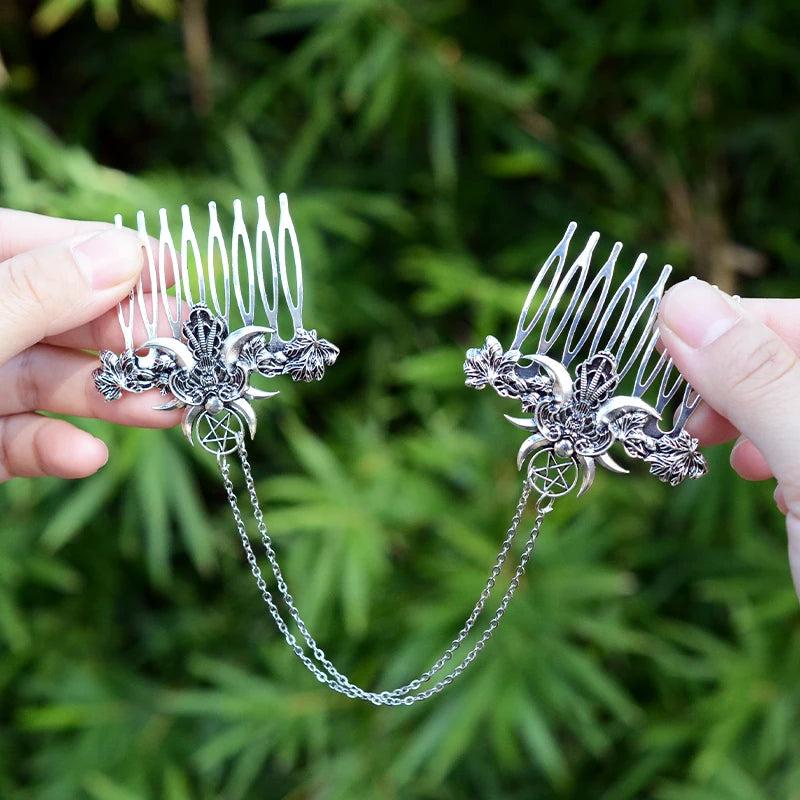 Crescent Moon Pentagram Hair Comb for Women