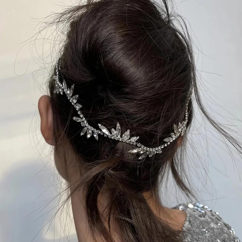 Crystal Leaf Hair Vine Tiara Y2k Wedding Rhinestone Hair Comb