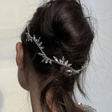 Crystal Leaf Hair Vine Tiara Y2k Wedding Rhinestone Hair Comb