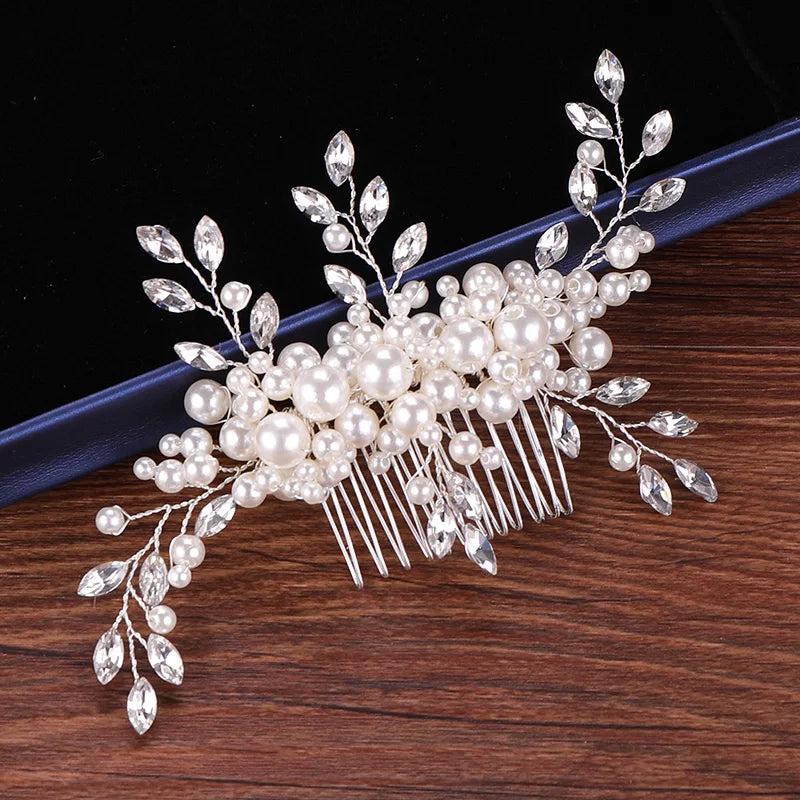 Bridal Rhinestone Pearl Hair Comb Wedding Headband