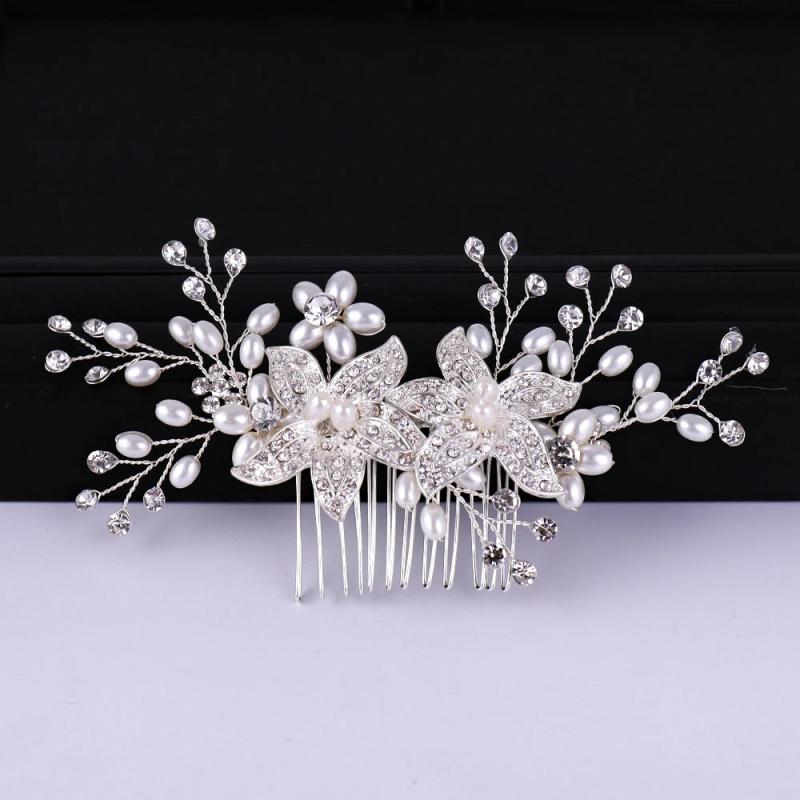 Silver Flower Pearl Bridal Hair Combs Wedding Accessory Headpiece