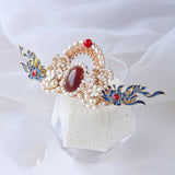 Chinese Antique Headdress Flower Gem Crown & Pearl Tassel Hairpin Set