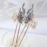 Chinese Antique Headdress Flower Gem Crown & Pearl Tassel Hairpin Set