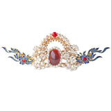 Chinese Antique Headdress Flower Gem Crown & Pearl Tassel Hairpin Set