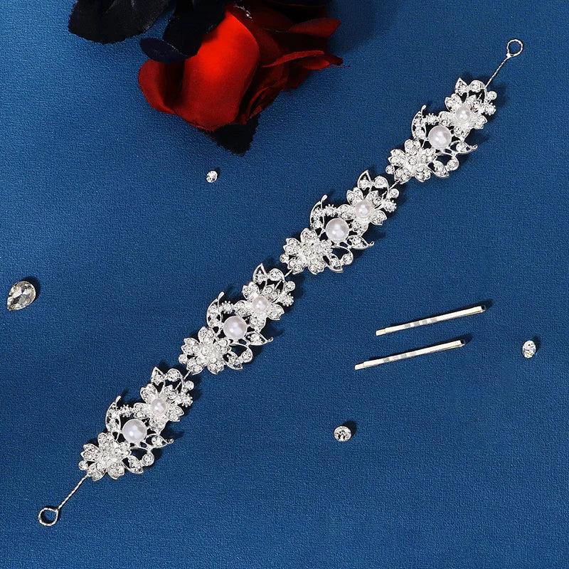 Flower Rhinestone Headband for Women Pearl Briadl Wedding Hair Accessories