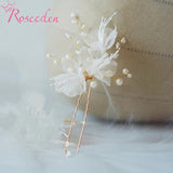 Silk Yarn Flower Pearls Hair Sticks Wedding Hair Pins Clips