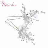 Silk Yarn Flower Pearls Hair Sticks Wedding Hair Pins Clips