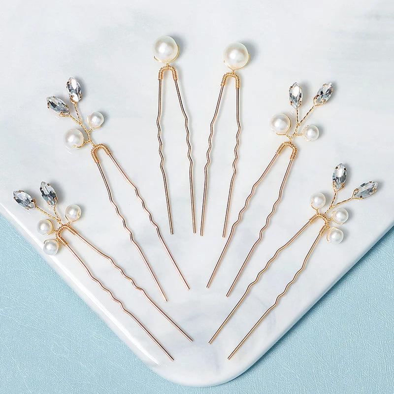 Bridal Wedding Rhinestone Pearl Hair Forks Pins Jewelry for Women