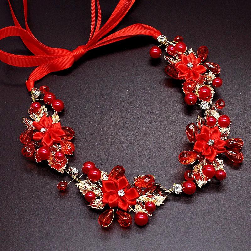 Crystal Wedding Headpiece Red Flower Headband