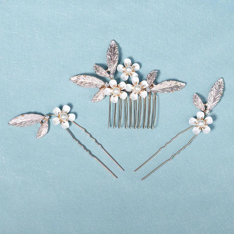 Alloy Flower Rhinestones Pearls Bridal Hair Comb Hair Pin Stickers