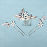 Alloy Flower Rhinestones Pearls Bridal Hair Comb Hair Pin Stickers