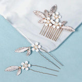 Alloy Flower Rhinestones Pearls Bridal Hair Comb Hair Pin Stickers