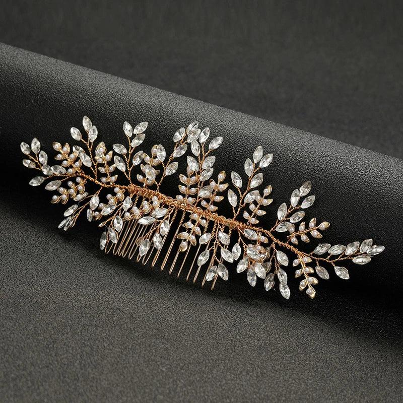 Crystal Leaf Hair Combs Clips Jewelry for Women - Bridal Wedding Accessories
