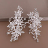 Silver Pearl Rhinestones Leaf Hair Clip Bridal Headpiece Hair Accessories