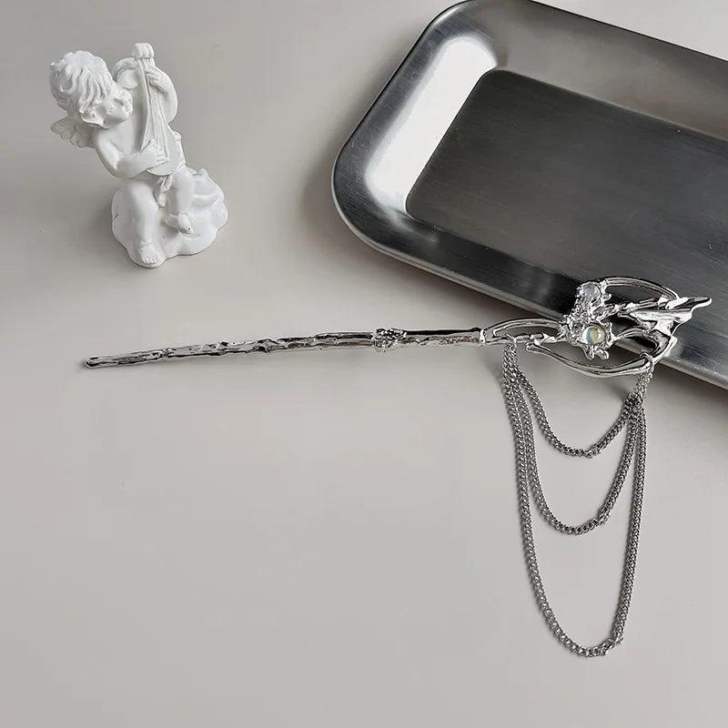 Opal Pearl Tassel Hairpin Metal Punk Vintage Hair Accessory for Women