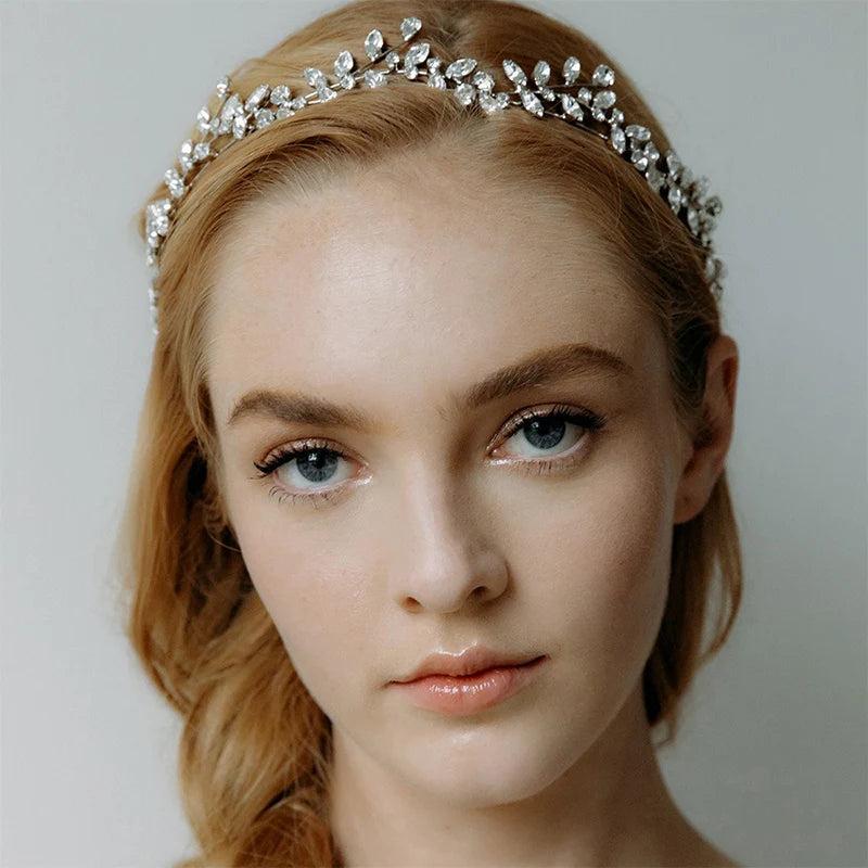 Bridal Crystal Headband Flowers Headdress Indian Jewelry for Women