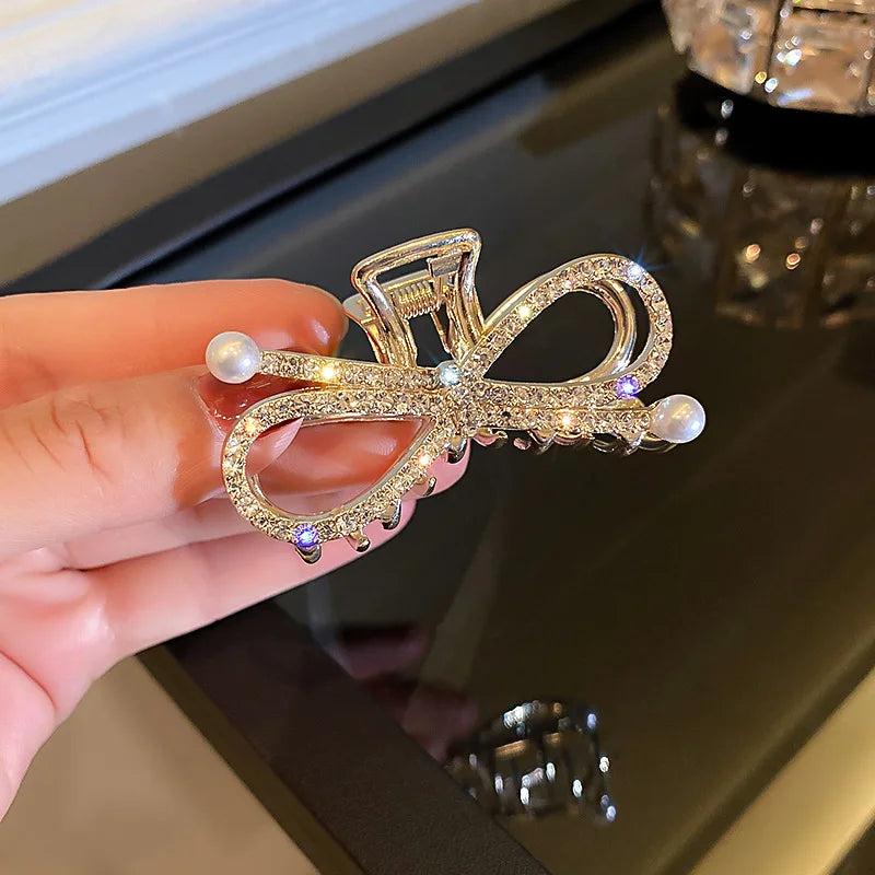 Hollow Out Crab Hair Clip Bow Crystal Hairpins Girl Sweet Hair Accessories