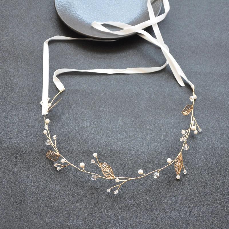 Ribbon Crystal Leaf Headbands Women Wedding Hair Jewelry Accessories