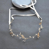 Ribbon Crystal Leaf Headbands Women Wedding Hair Jewelry Accessories