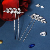 Efily Silver Leaf Crystal Bridal Hair Pins 2pcs/set Wedding Hair Accessories