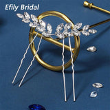 Efily Silver Leaf Crystal Bridal Hair Pins 2pcs/set Wedding Hair Accessories