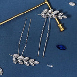 Efily Silver Leaf Crystal Bridal Hair Pins 2pcs/set Wedding Hair Accessories