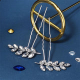 Efily Silver Leaf Crystal Bridal Hair Pins 2pcs/set Wedding Hair Accessories
