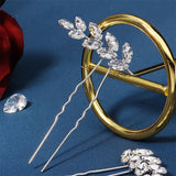 Efily Silver Leaf Crystal Bridal Hair Pins 2pcs/set Wedding Hair Accessories