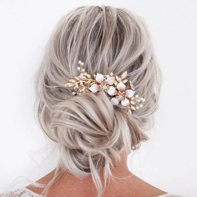 Pearl Wedding Bridal Hair Accessories Floral Hair Combs Women Party Hairpins