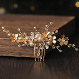 Golden Flowers Crystal Wedding Hair Comb