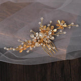 Golden Flowers Crystal Wedding Hair Comb
